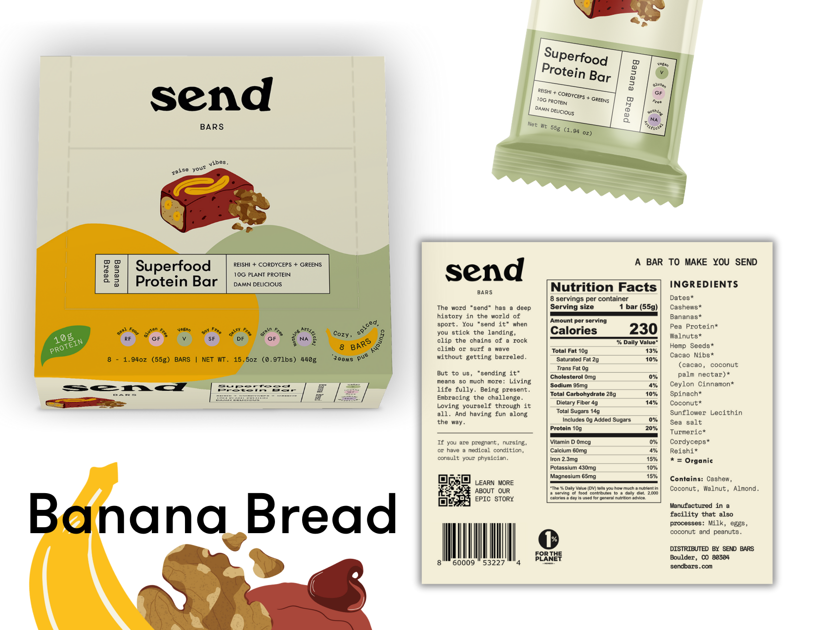 Banana Bread SEND bar ingredients list and nutrition facts