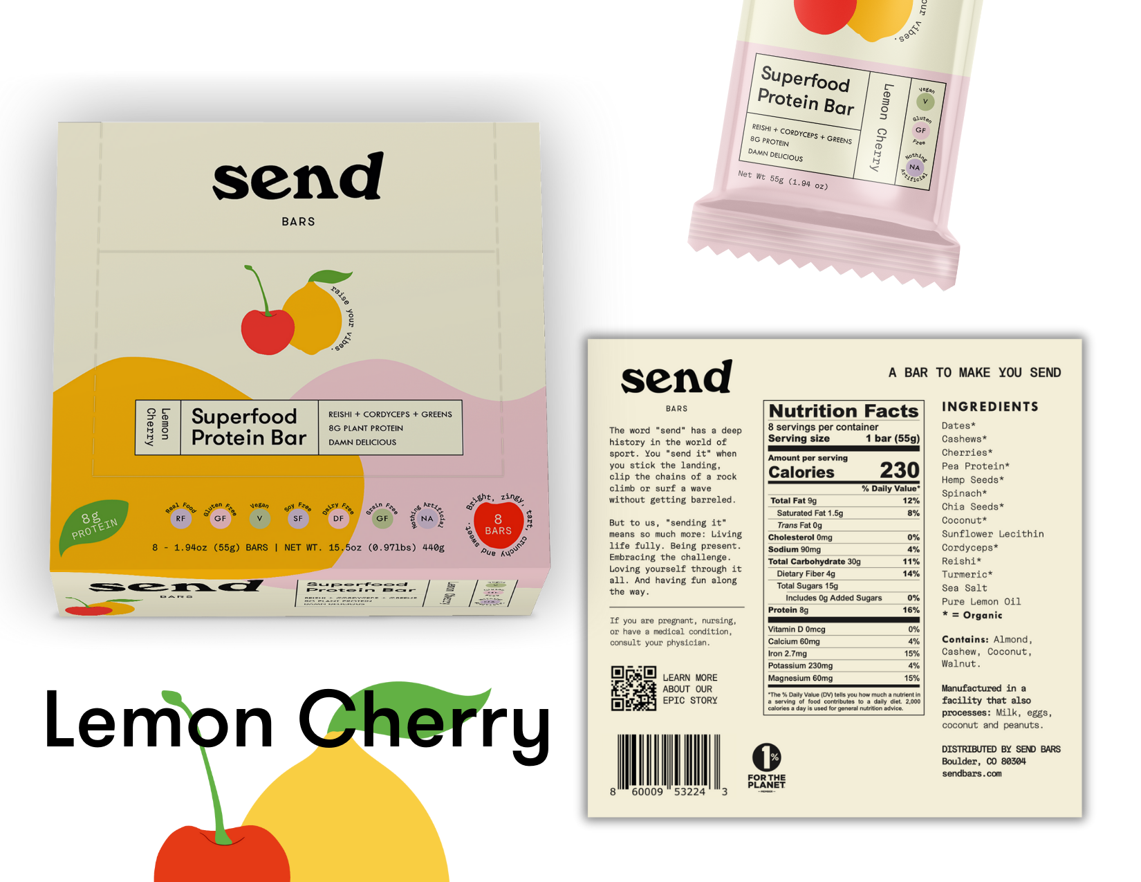Lemon Cherry SEND bar ingredients list and nutrition facts