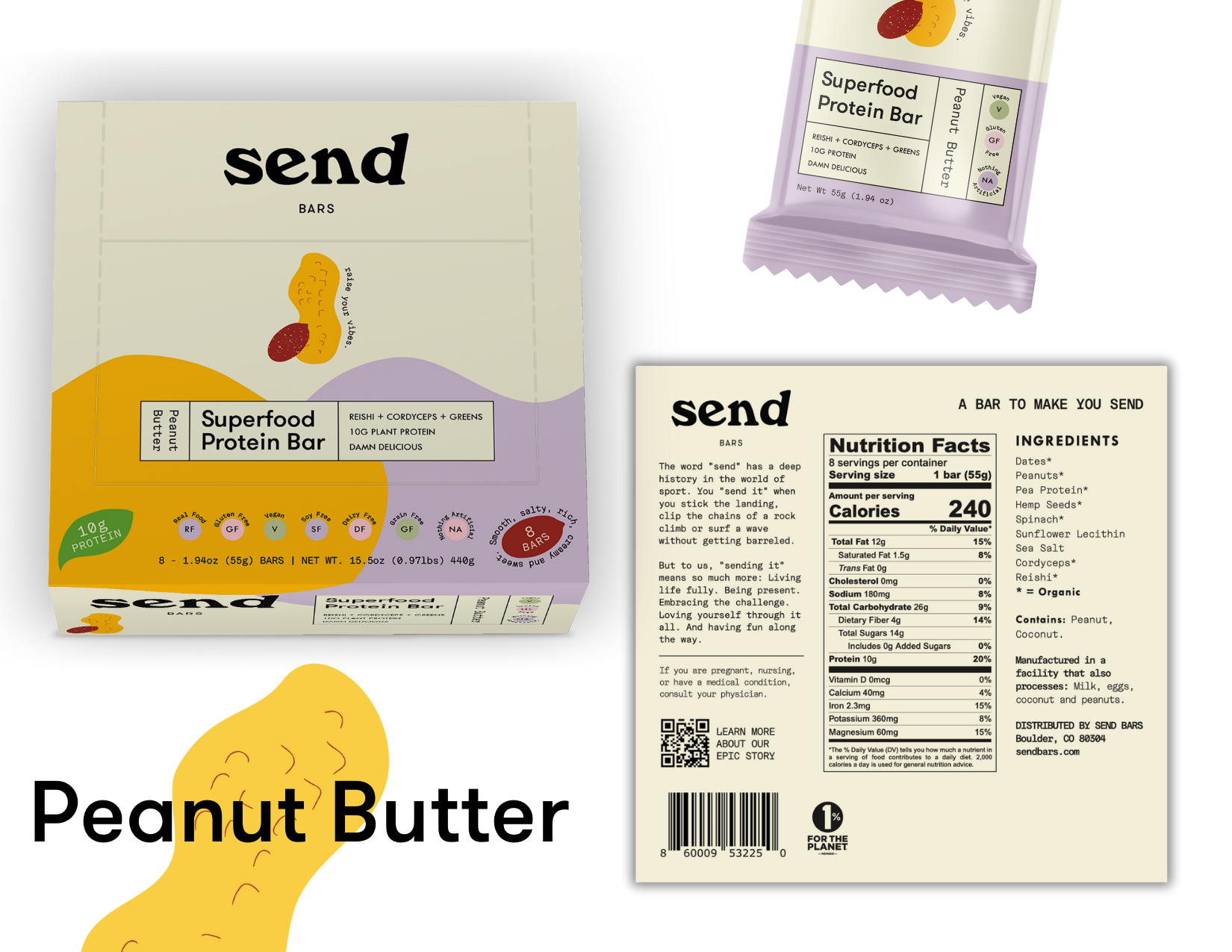 Peanut Butter SEND bar ingredients list and nutrition facts