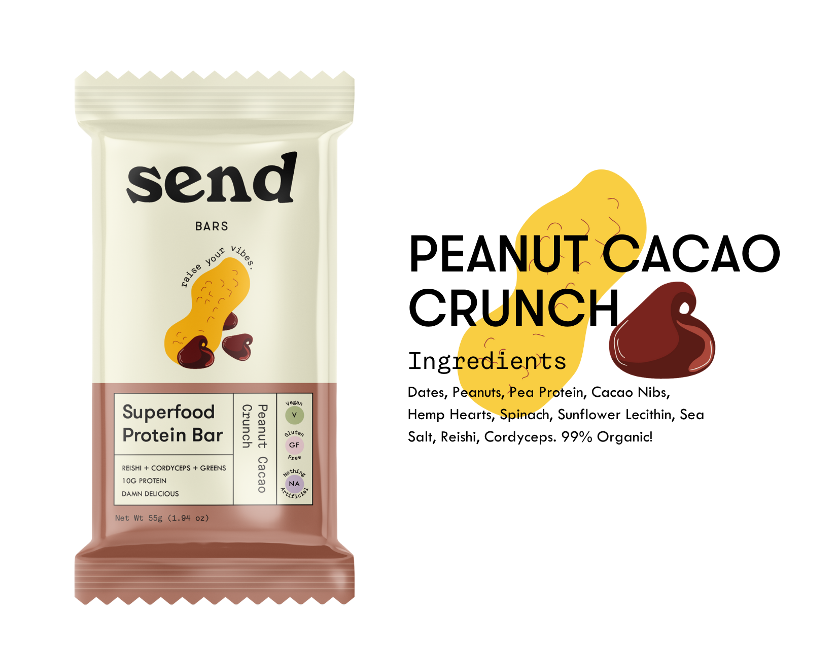 Peanut Cacao Crunch SEND bar ingredients list